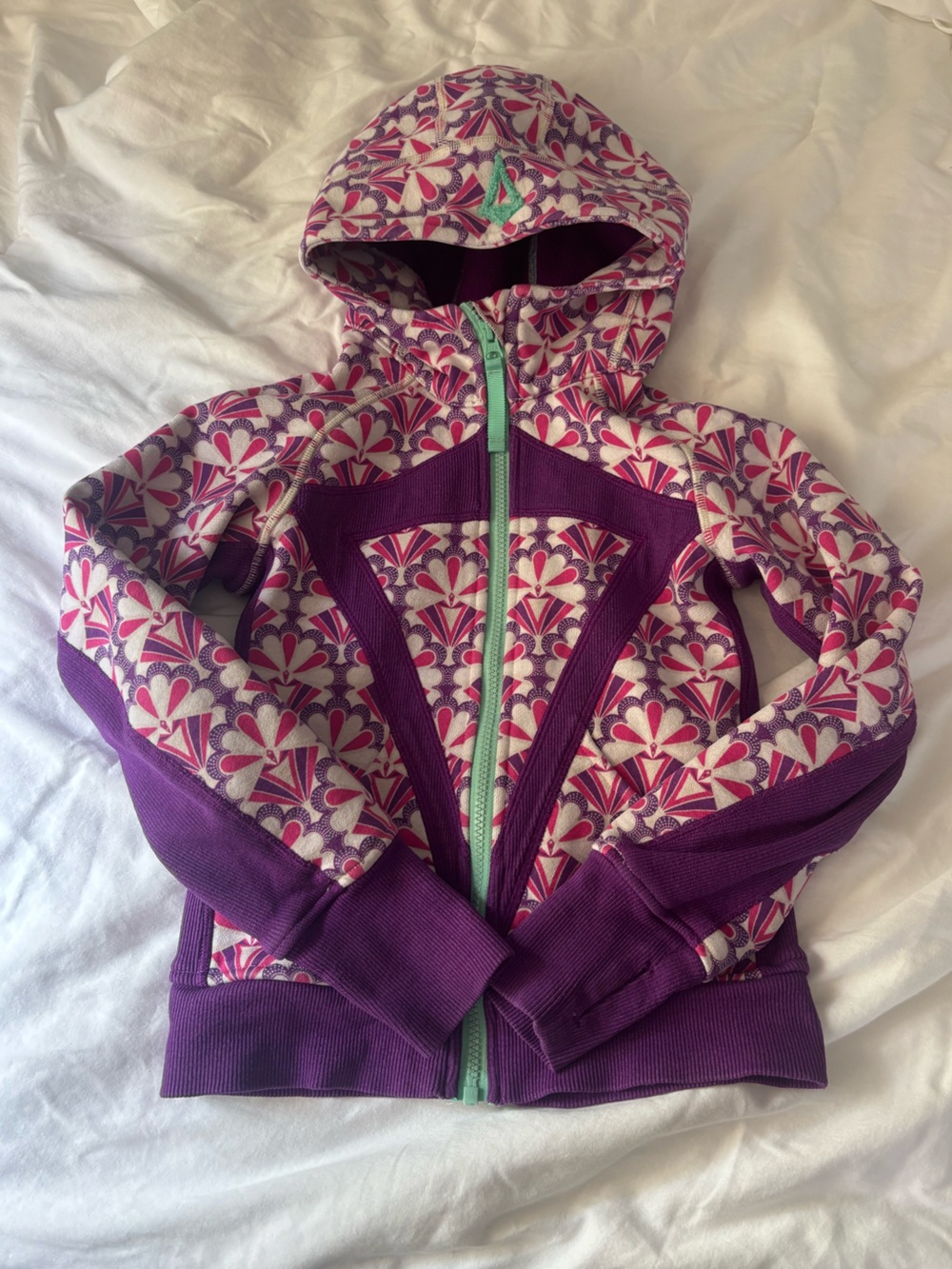 Ivivva Girls' Purple Floral Hoodie with Mint Zipper
